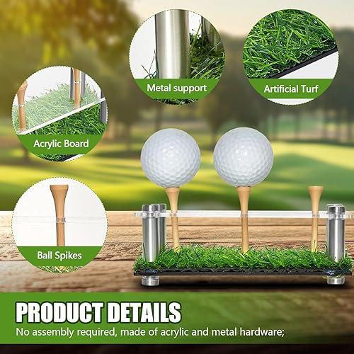 Miniatura 3 de Menkxi Exhibición de pelotas de golf de acrílico y metal, soporte de exhibición de pelotas de golf con base negra y césped con capacidad para 3