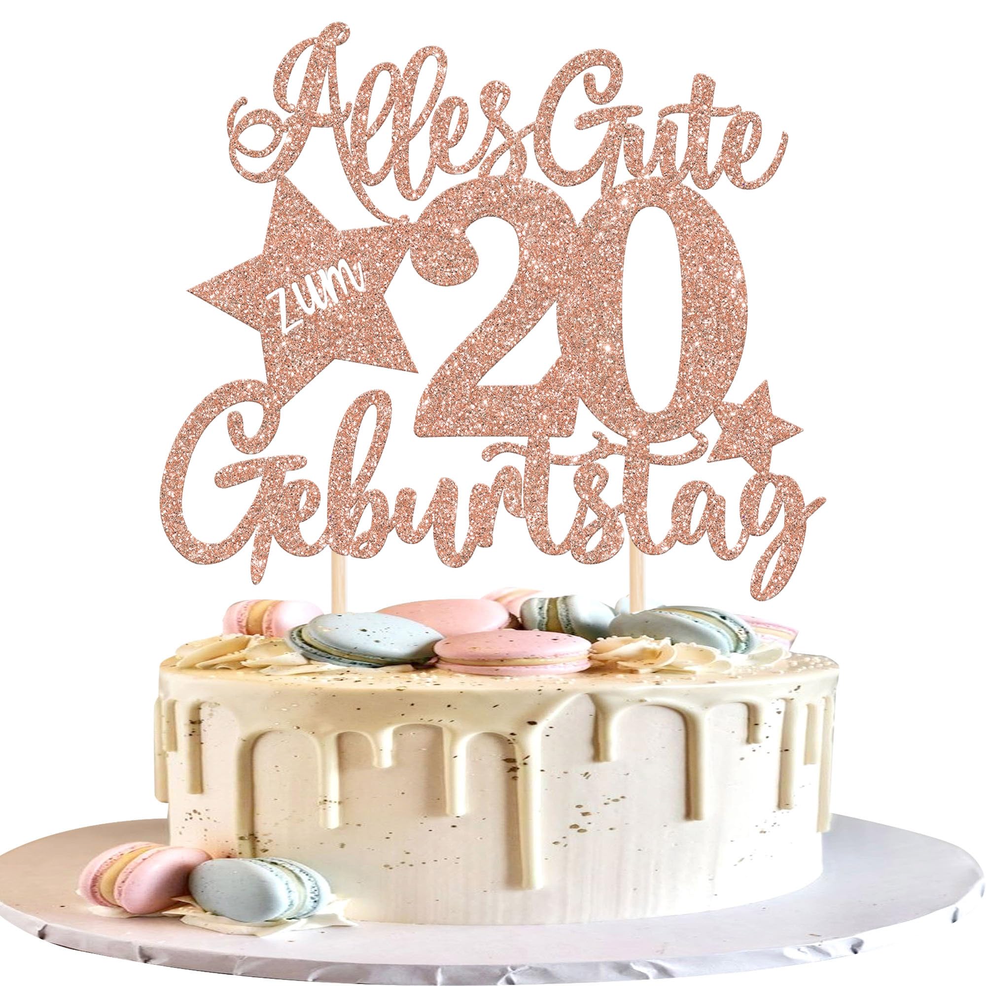 1 Stück 20th Geburtstag Tortendeko Alles Gute zum 20 Geburtstag Kuchen Deko Happy Birthday Cake Topper für 20th Jahrestag Party Kuchen Dekoration Rosegold
