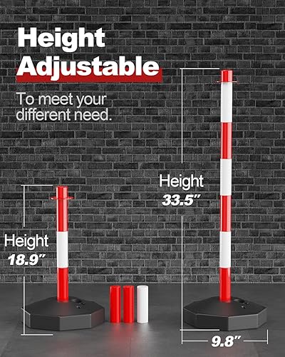 Miniatura 4 de Paquete de 4 conos de delineador de tráfico con base rellenable, barrera de seguridad de tráfico expandible con cadena de plástico de 8 pies, conos