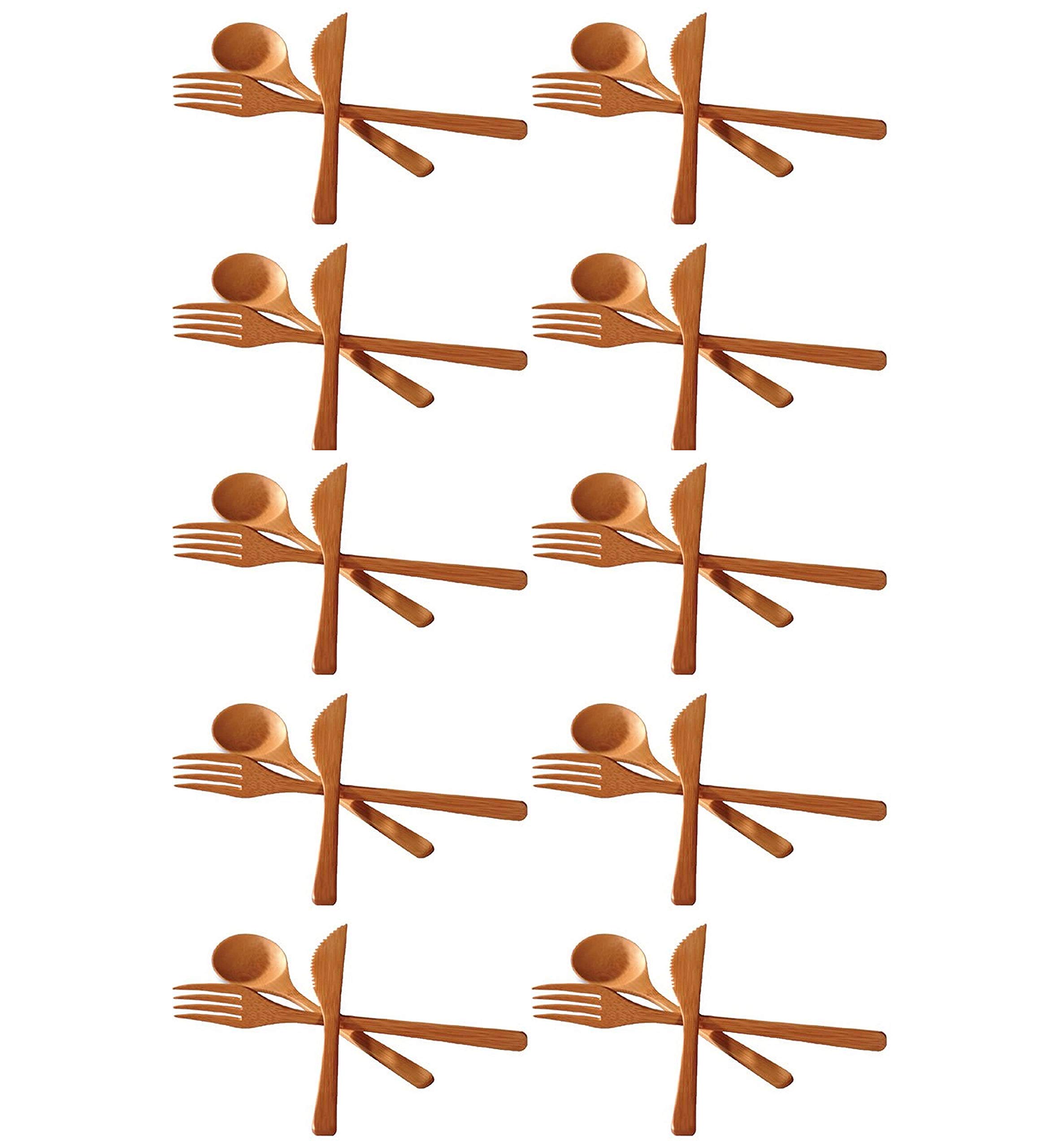 JapanBargain3785x10, Bamboo Fork Knife Spoon Cutlery Utensils Flatware Set 3pc Reusable Dishwasher Safe, Set of 10