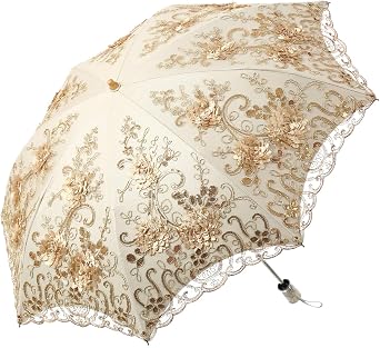 LCY Embroidered Lace Double-deck Anti-UV Parasol Sun/Rain/Snow Folding Umbrella
