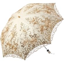LCY Embroidered Lace Double-deck Anti-UV Parasol Sun/Rain/Snow 2 Folding Umbrella-Yellow