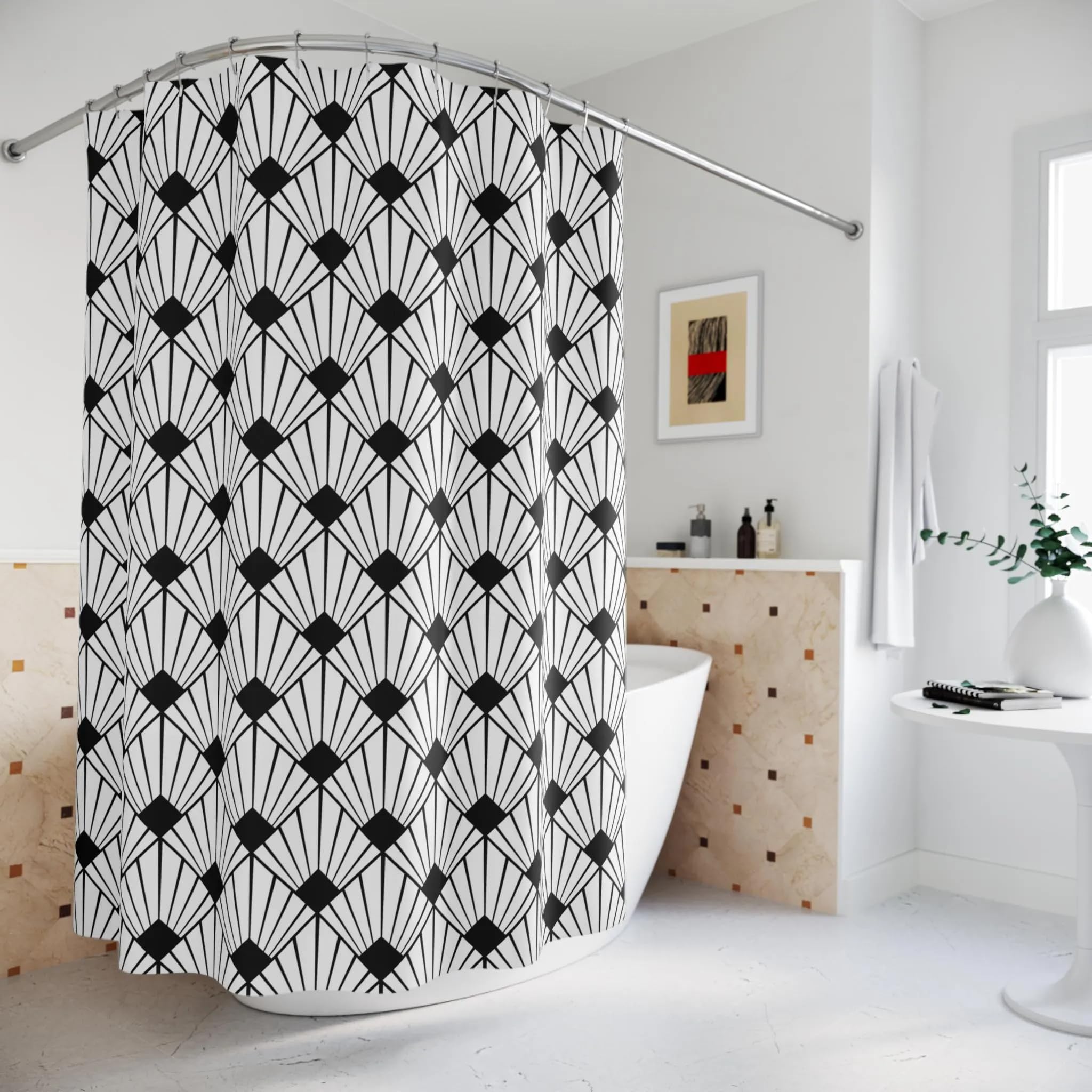 Tenda da doccia in bianco e nero: tenda da doccia geometrica per l'arredo del bagno,moderna in poliestere idrorepellente,lavabile in lavatrice (275x180 cm(LxA)