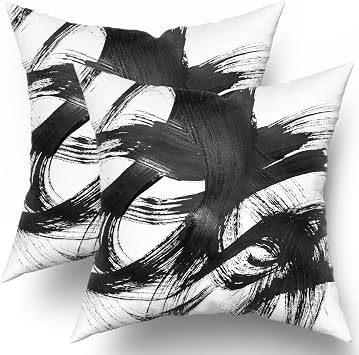 Sweetshow Black White Pillow Covers 20x20 Set of 2 Abstract Line Modern Art Throw Pillows Modern Minimalist Style Decorative Square Cotton Cushion Case for Home Sofa Couch Bed