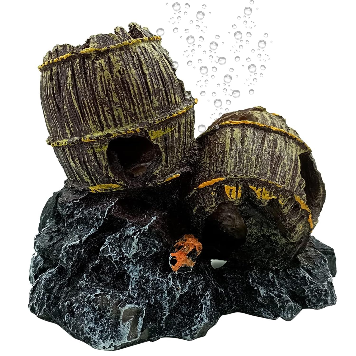 JAINSONS PET PRODUCTS Aquarium Decor Broken Barrel Fish Tank Decoration | Resin Material | Safe for Freshwater & Saltwater, Realistic Design for Aquascaping | 5 x 4 x 3.5 inch