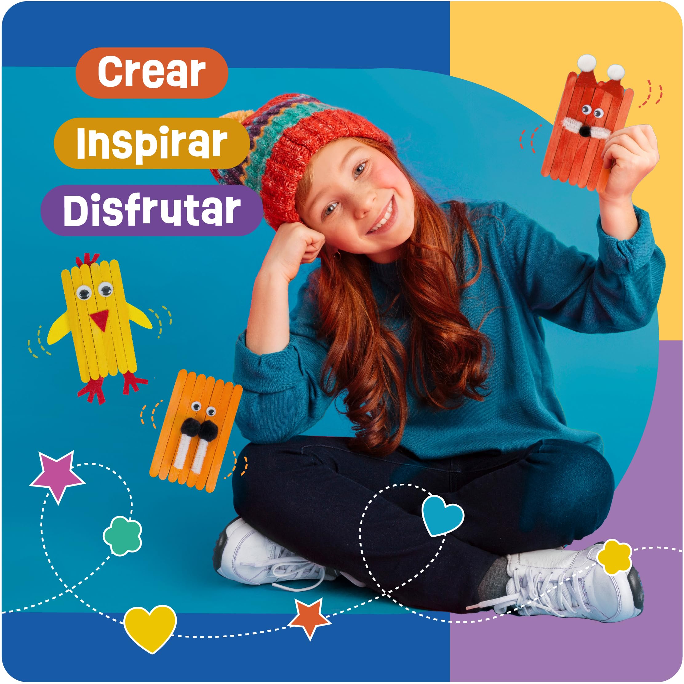 Smowo® Kit Creativo de Manualidades DIY para Niños y Niñas – Caja de Materiales Coloridos con Ideas y Proyectos de Artesanía Infantil