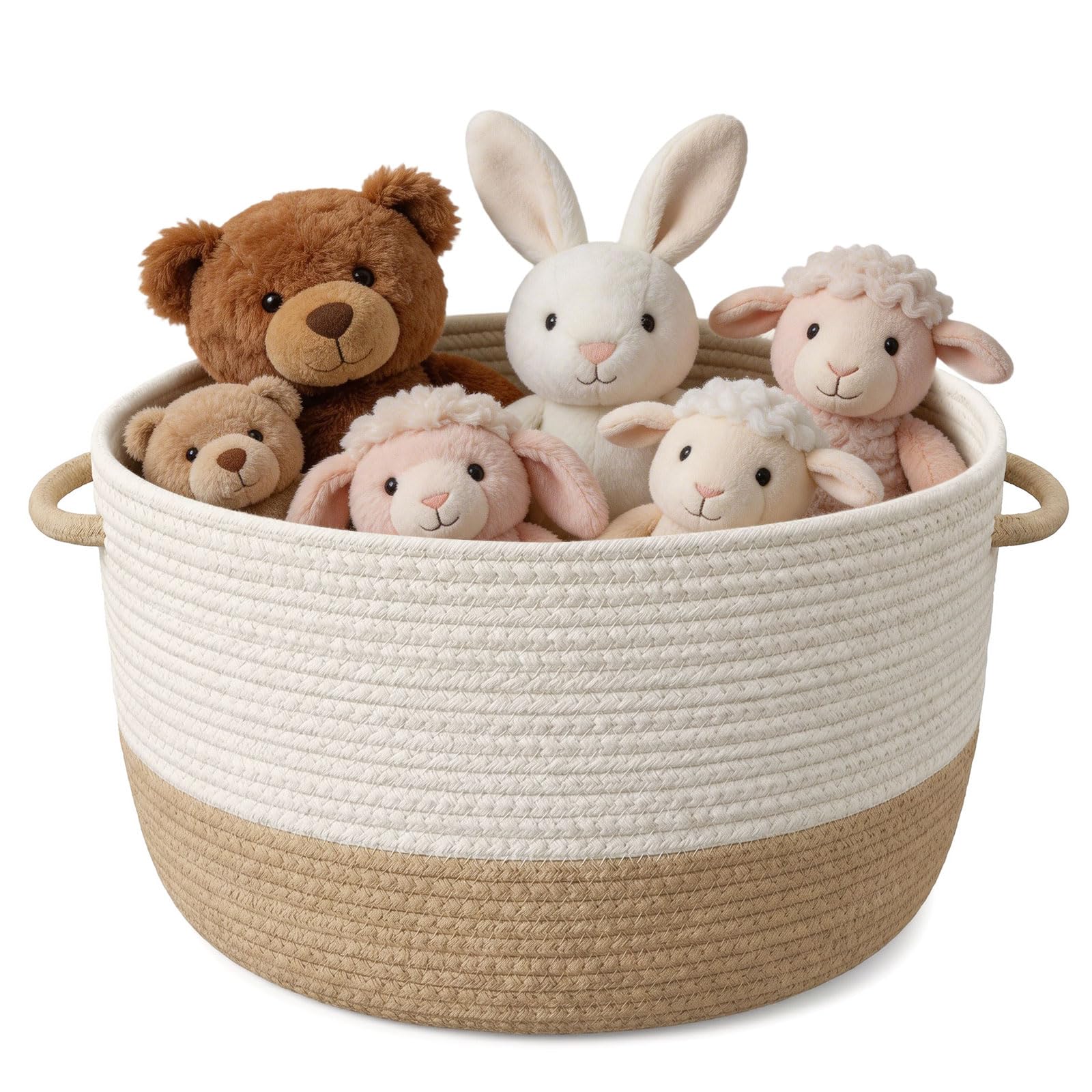 Rope Basket,40 * 40 * 20cm Storage Baskets, Large Cotton Rope Blanket Basket, Woven Storage Basket with Handle, Decorative Organiser Basket, Rope Organizer for Toy,Clothes,Living Room,Bedroom(Brown)