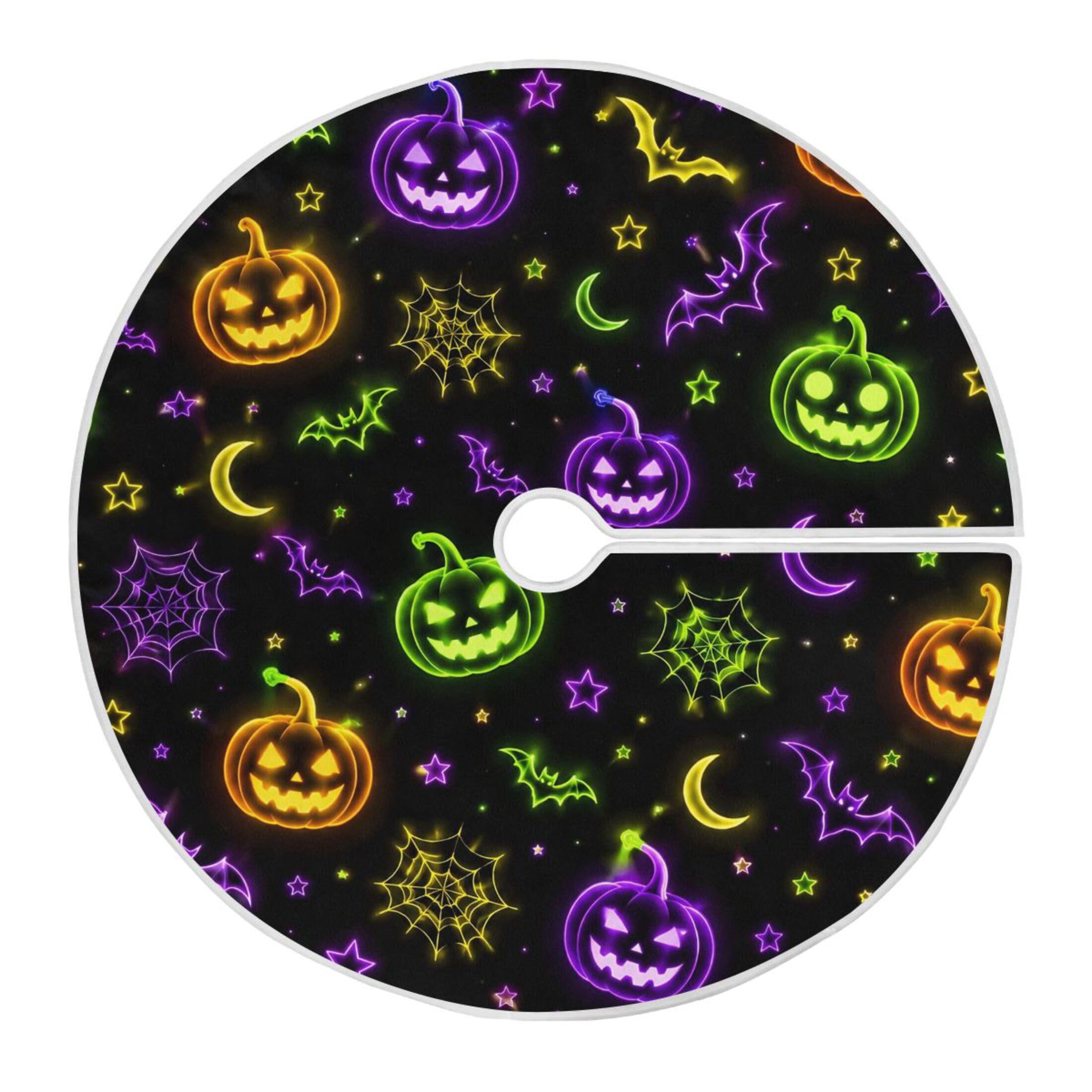 Fuauuyl Glowing Pumpkins Christmas Tree Skirt 48 in Indoor Outdoor Tree Mat for Farmhouse Holiday Party Decoration
