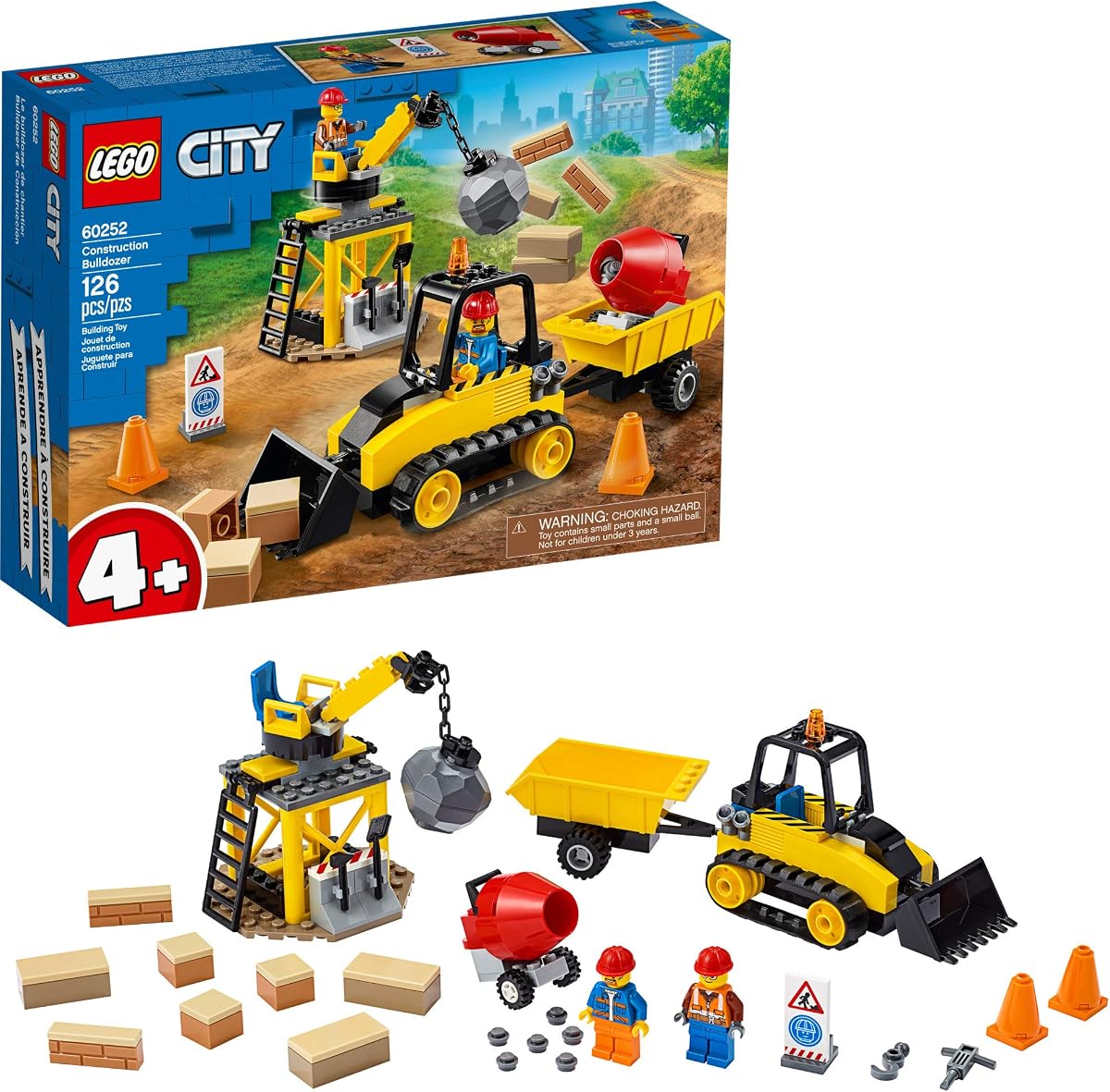 City Construction Bulldozer 60252 Juego de construcción de juguetes, genial juego de construcción para niños (126 piezas)