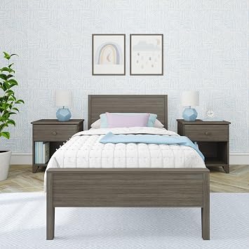 Max & Lily Twin Bed, Solid Wood Twin Bed Frame with Panel Headboard, Kids Twin Bed with Wood Slat Support, No Box Spring Needed, Clay