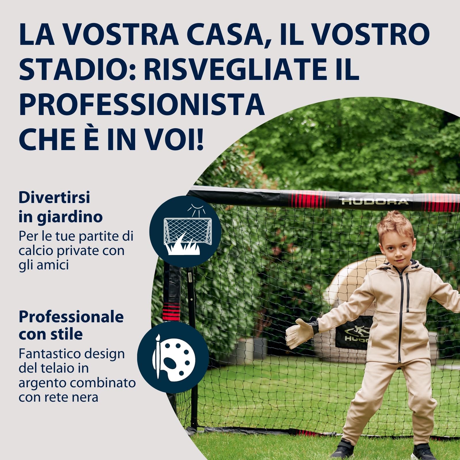HUDORA Porta da calcio Pro Tect Grande, rivestita in gommapiuma con rete, antiurto