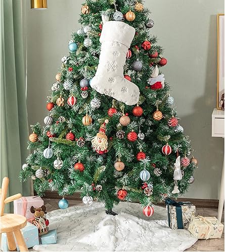 Miniatura 5 de Faldones de felpa para árbol de Navidad, 30 pulgadas, de piel sintética blanca como la nieve, cubierta de base de árbol de Navidad con copos de