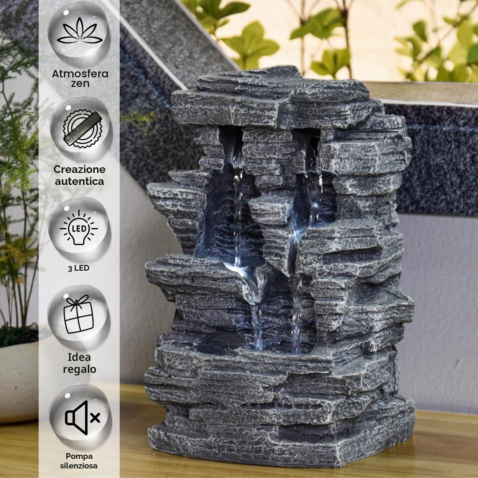 Zen'Light SCFR150 - Fontana Grand Canyon, Pietra, 19 x 16 x 28 cm, Colore: Grigio