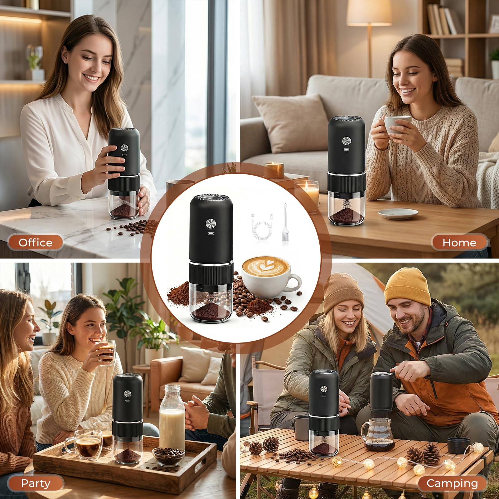 Macinacaffè Elettrico, Coffee Grinder Portatile con Macina Conica in Ceramica, USB Ricaricabile, Macina Caffè Granulometria Regolabile per Semi e Spezie, per Casa, Ufficio, Viaggi e Campeggio