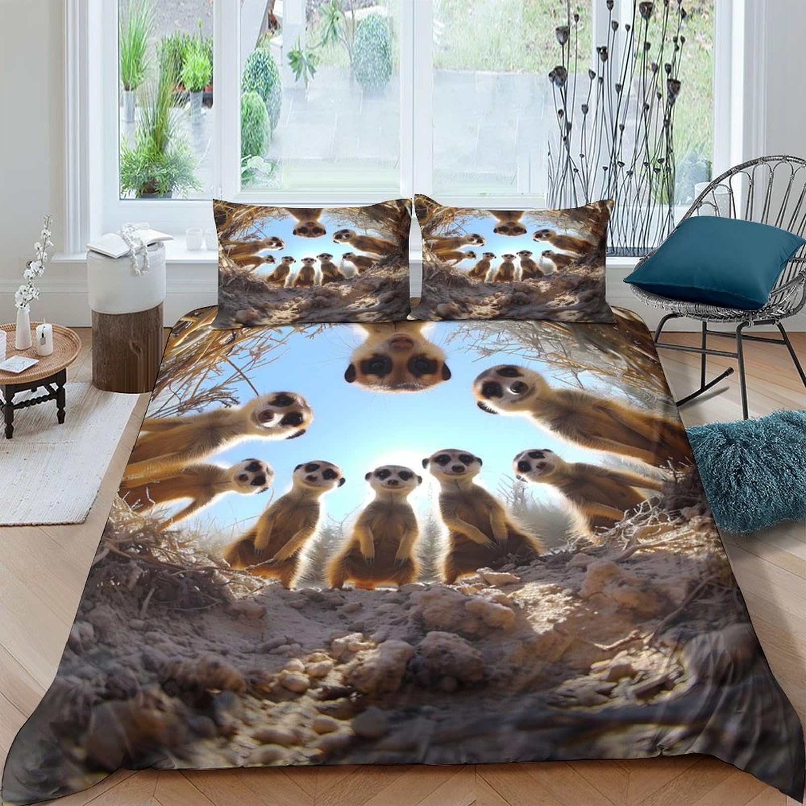 Ctjqhvkz Style-8 3D Printed Meerkat Group Fitted Sheet Microfiber Soft Brown Animal Sky Bed Cover For Bedroom Dorm Decor Single（135X200cm）