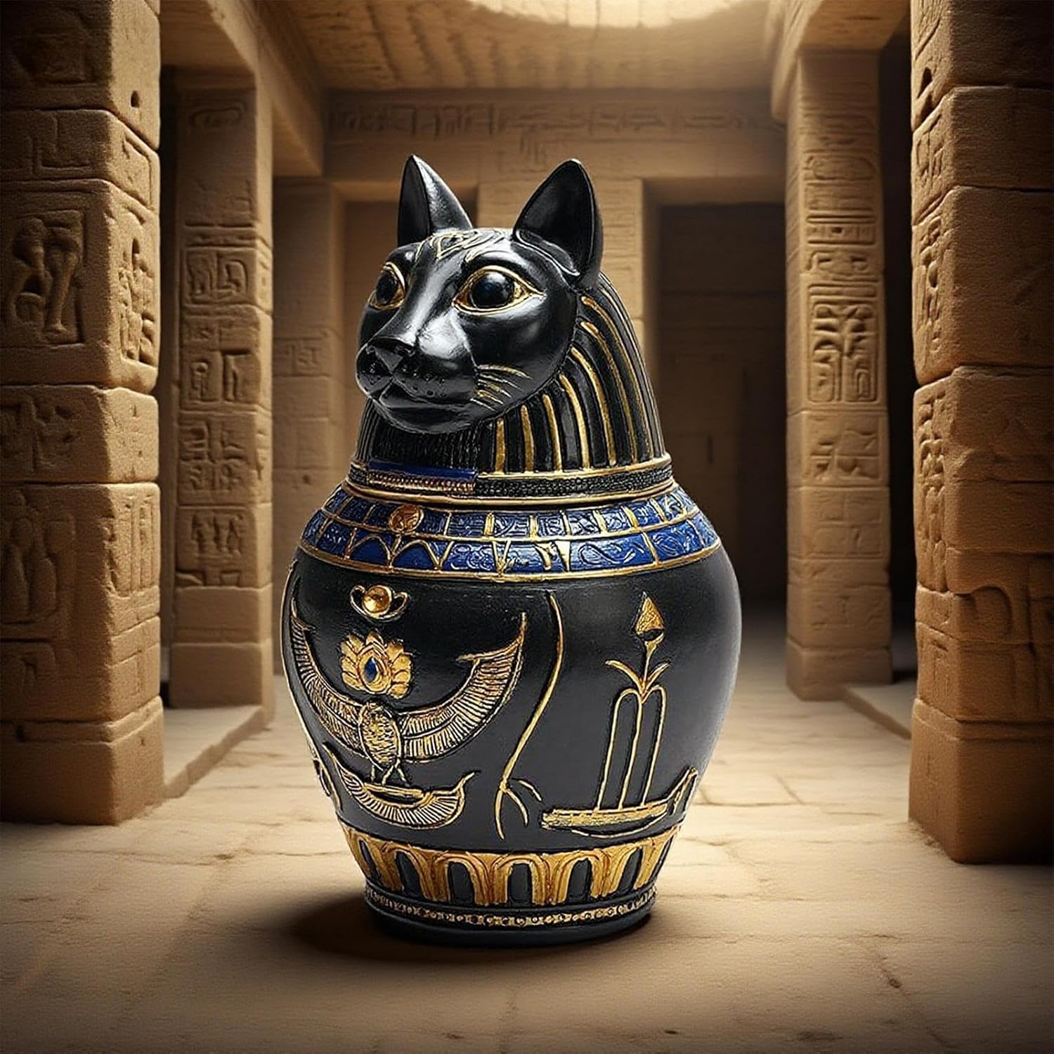 ペット火葬骨壷,樹脂製記念壺 収集品 - エジプト 風 ペット 火葬 骨壷,家庭用 猫用 テーブルメモリアル 喪失 同情 墓 死別