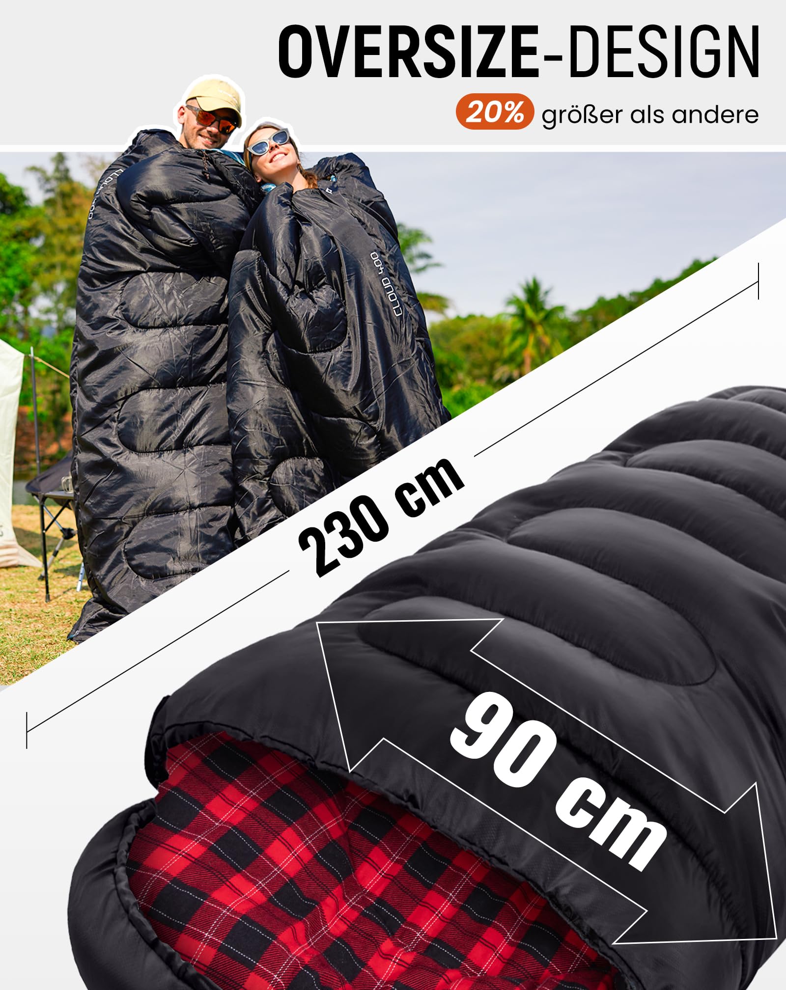 KingCamp Schlafsack für Erwachsene, Winter, Flanell, kompakt, 3-4 Jahreszeiten, Decke für Camping, Reisen, Zelte, Wandern, Outdoor, Indoor, 4 ℃ bis -15 ℃/230 x 90 cm