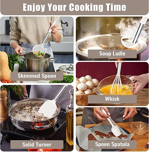 Miniatura 6 de E-far Juego de utensilios de cocina de silicona de 14 piezas, juego de utensilios de cocina con soporte, espátula, cucharón, cuchara, espátula