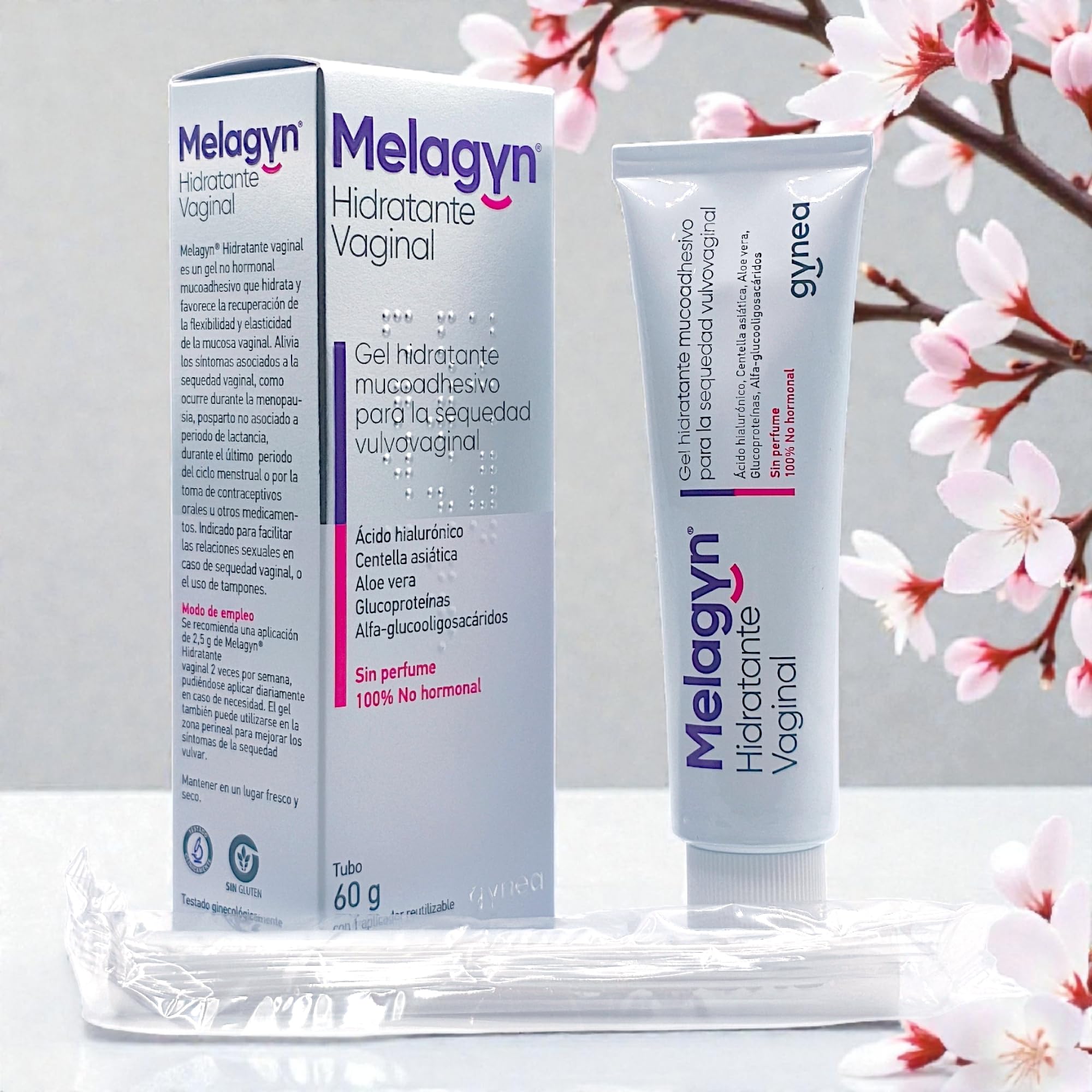 Gynea Melagyn Hidratante Vaginal 60gr - Con Aloe Vera, Ácido Láctico y Ácido Hialuronico - Mucoadhesivo - Gel No Hormonal - Para Sequedad Vaginal