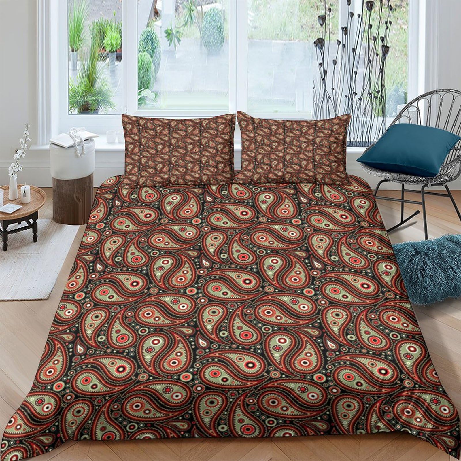 Paisley Duvet Cover Comforter Covers Quilt Cover for Boys Girls 3D Print with Pillow Cases Soft Microfiber Bedding Set with Zipper Closure 3 Pieces Double（200x200cm）