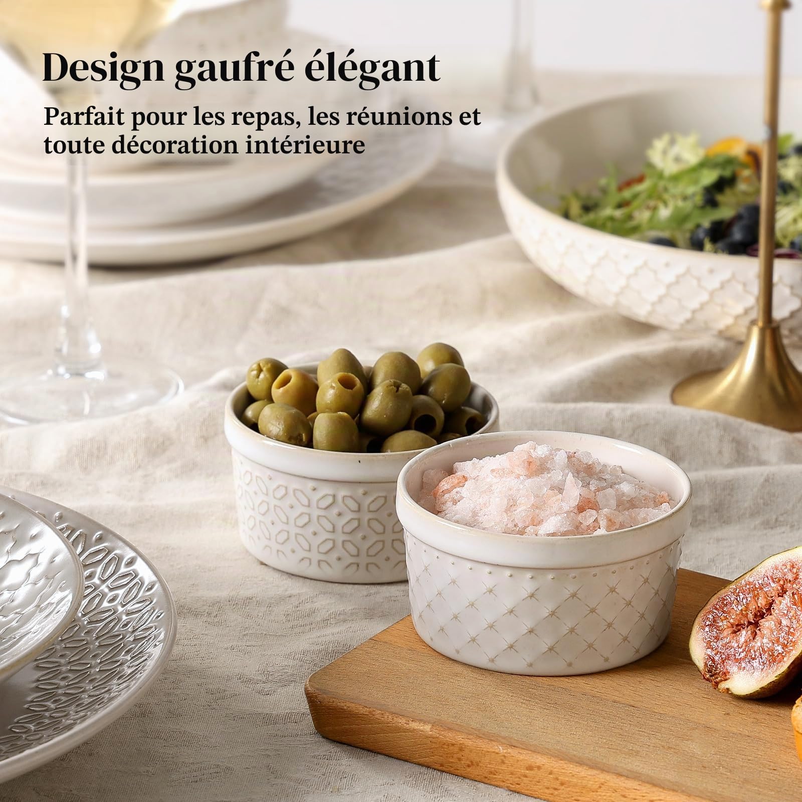 DOWAN Lot de 6 ramequins en porcelaine avec couvercles, ramequins pour crème brûlée, bols en céramique de 140 ml, résistants au four, pour soufflés, desserts, casseroles et trempettes