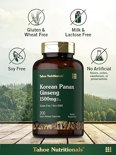 Miniatura 5 de Tahoe Nutritionals Extracto de ginseng coreano Panax 1500 mg  200 cápsulas  Suplemento para hombres y mujeres  Sin OMG y sin gluten