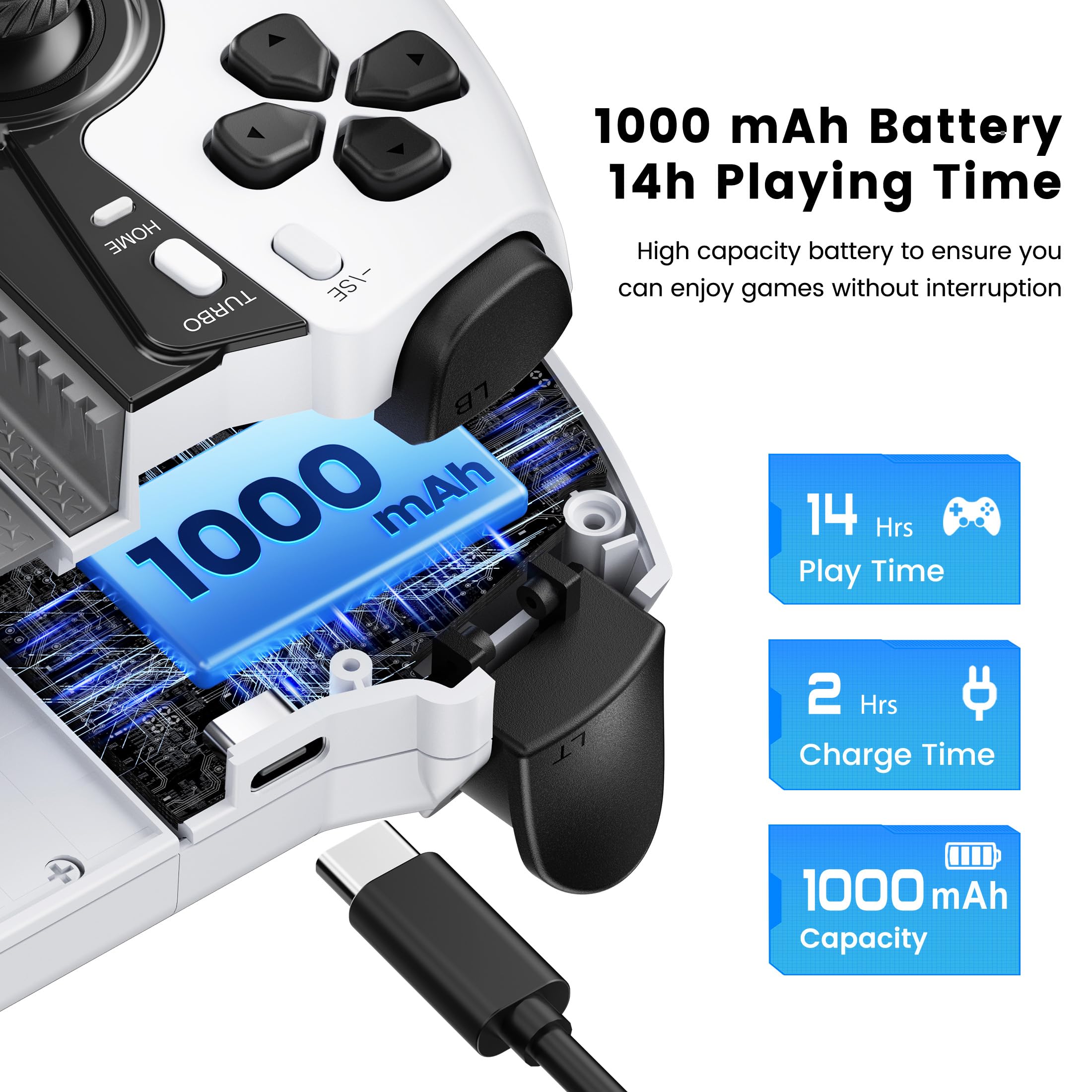 HELLCOOL Handy Controller mit Hall Joysticks/1000 mAh Akku für Android/iPhone, Handheld Smartphone kompatibel mit Xbox Cloud/Steam Link/GeForce Now/MFi Apple Arcade