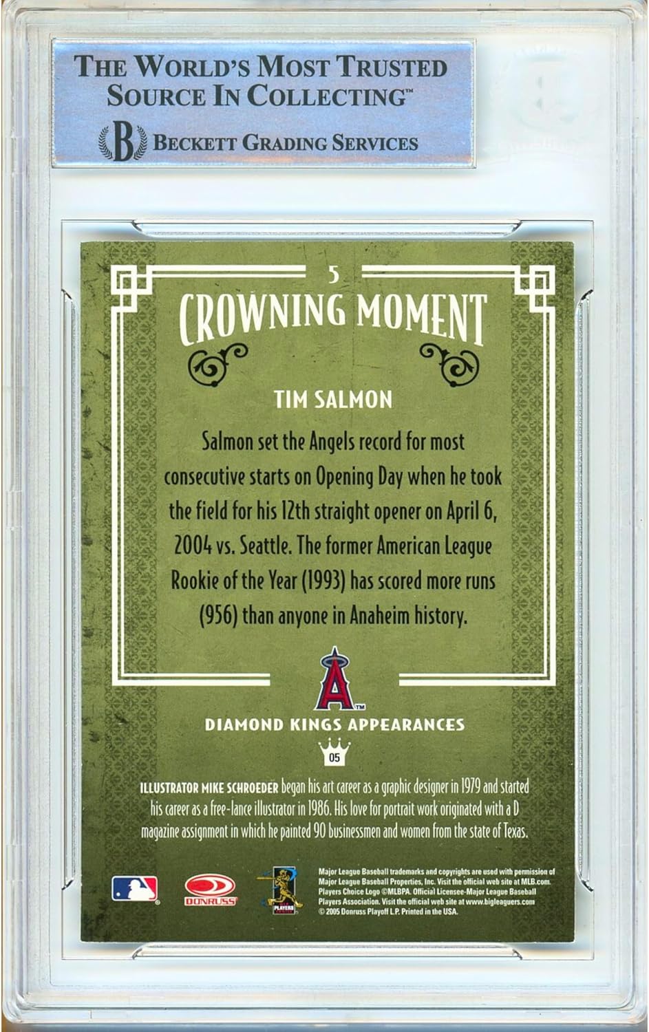 Tim Salmon Signed 2005 Donruss Diamond Kings #5 Baseball Trading Card Slab Beckett BAS Authentic Slabbed COA Played For Anaheim Angels Autograph Memorabilia