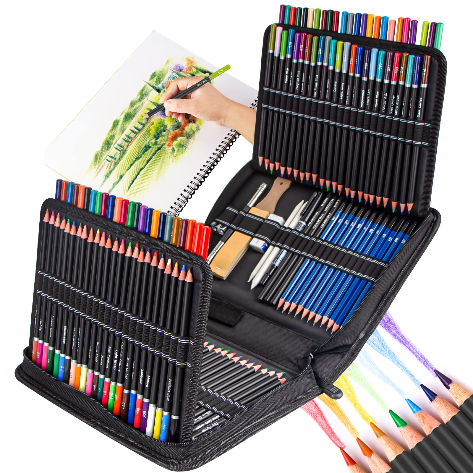Tensine 146PCS Art Supplies Drawing Kit, Pencils for Sketching - Include Colored, Graphite, Metallic, Charcoal Pencil, Ideal Gift Beginners & Professional Artists Teens Adults, 145 Piece Set