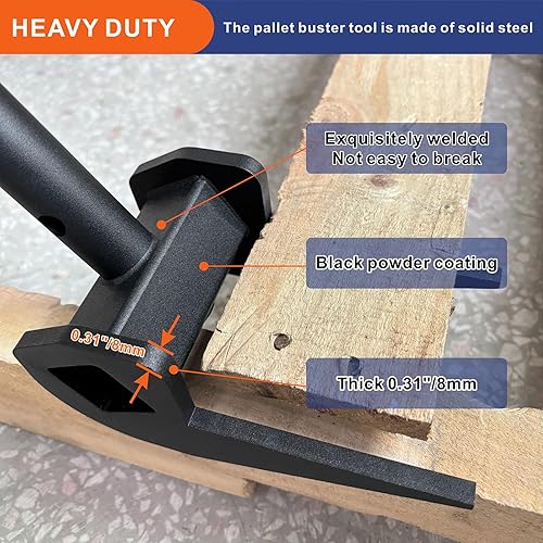 Miniatura 6 de Herramienta de palet Buster, barra de palanca para paletas, herramienta de extracción de tablero de cubierta industrial resistente, sin mango, barra
