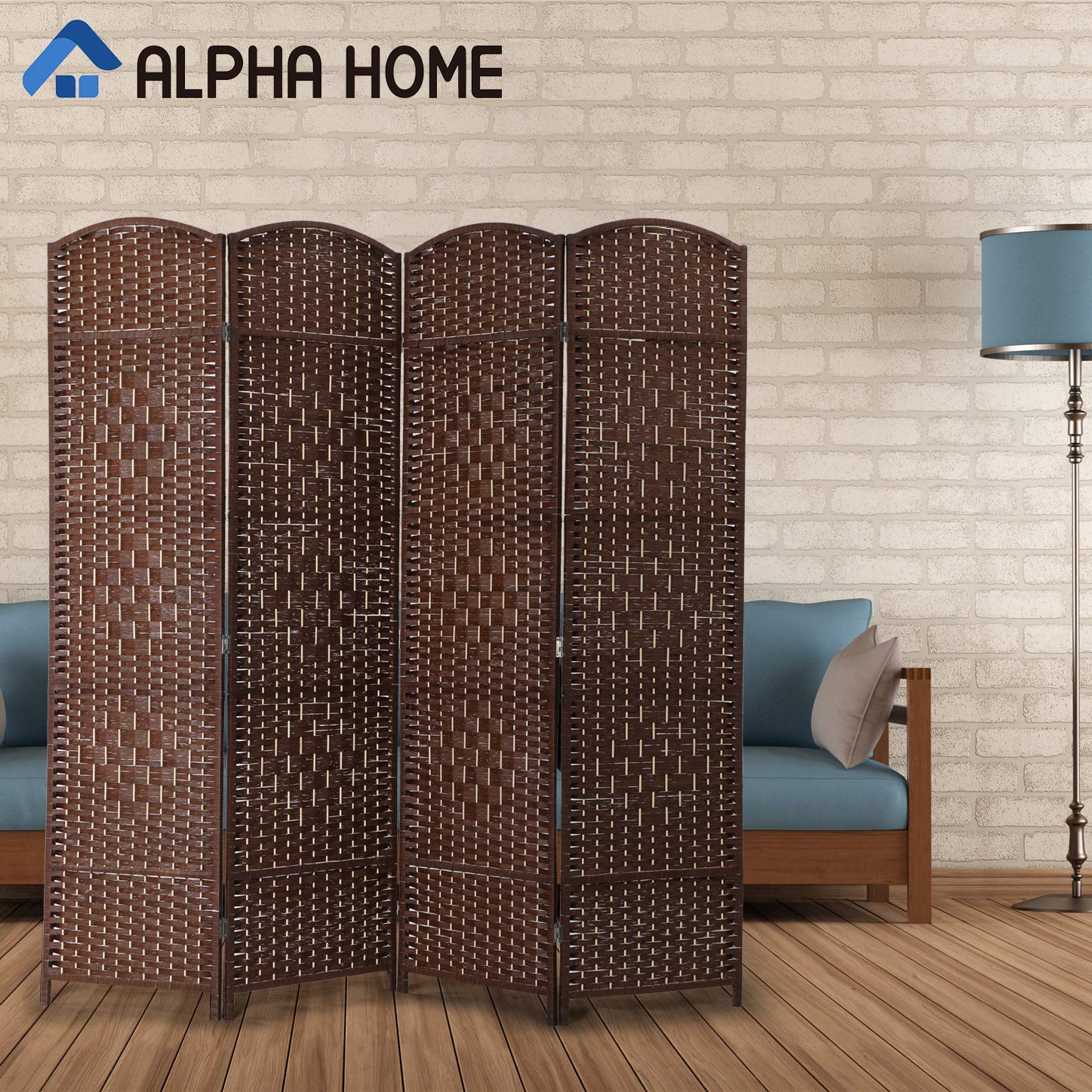 ALPHA HOME Woven Room Divider 4 Panel 6 Ft Portable Wide Tall Double