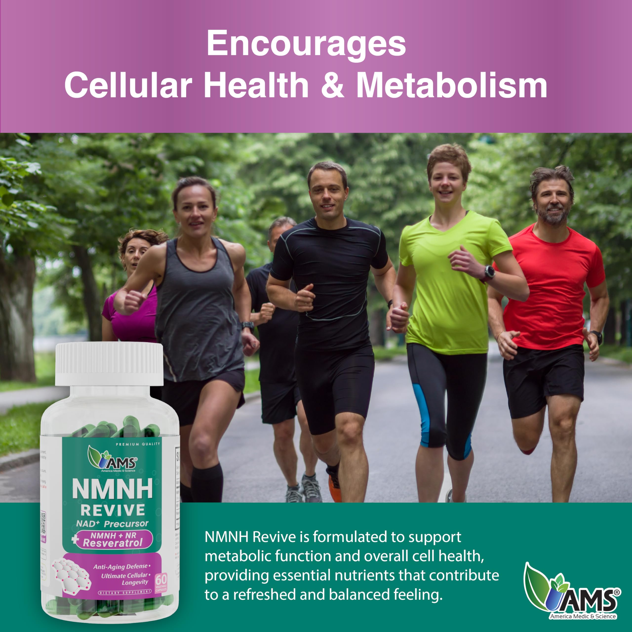AMS NMNH Revive NAD+ Precursor 60 Capsules - Advanced Cellular Energy & Anti-Ageing Supplement, NMN Booster for Vitality, Longevity Support & Healthy Ageing, Two-Month Supply for Adults