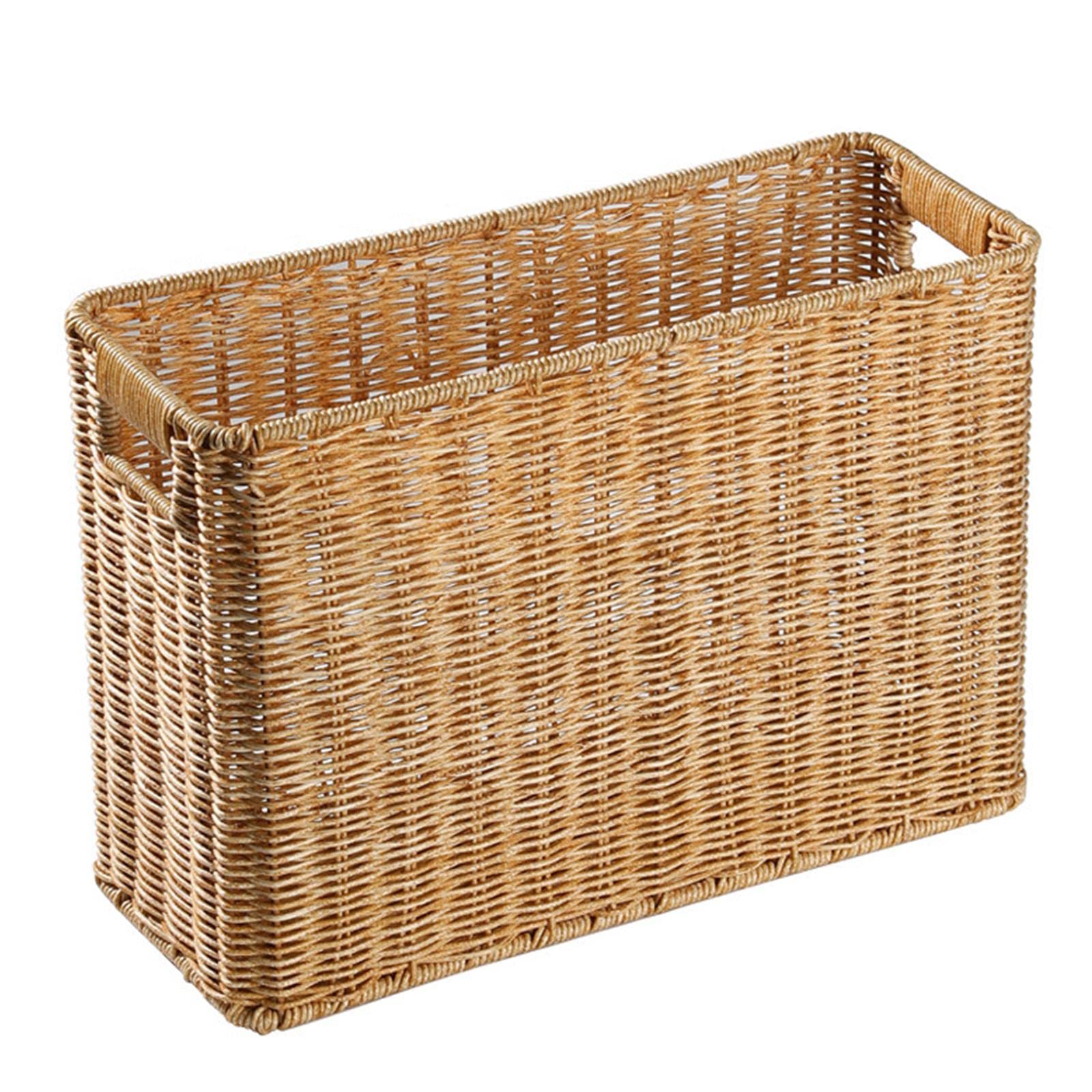 Cesta organizadora para revistas de estilo japonés, de ratán de plástico, para armarios, dormitorio, color marrón claro