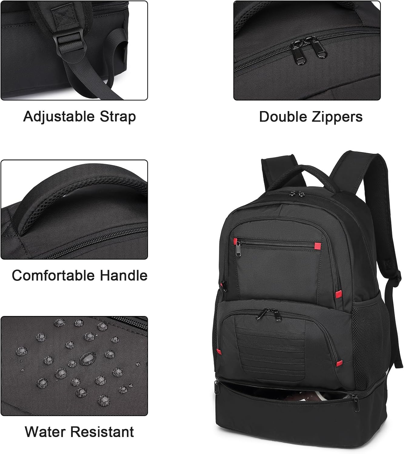 seyfocnia Gym Backpack for Men, Waterproof Sports Backpacks With Shoe Compartment Lightweight Workout Trainning Back Pack Casual Travel Daypack-Black - Image 5