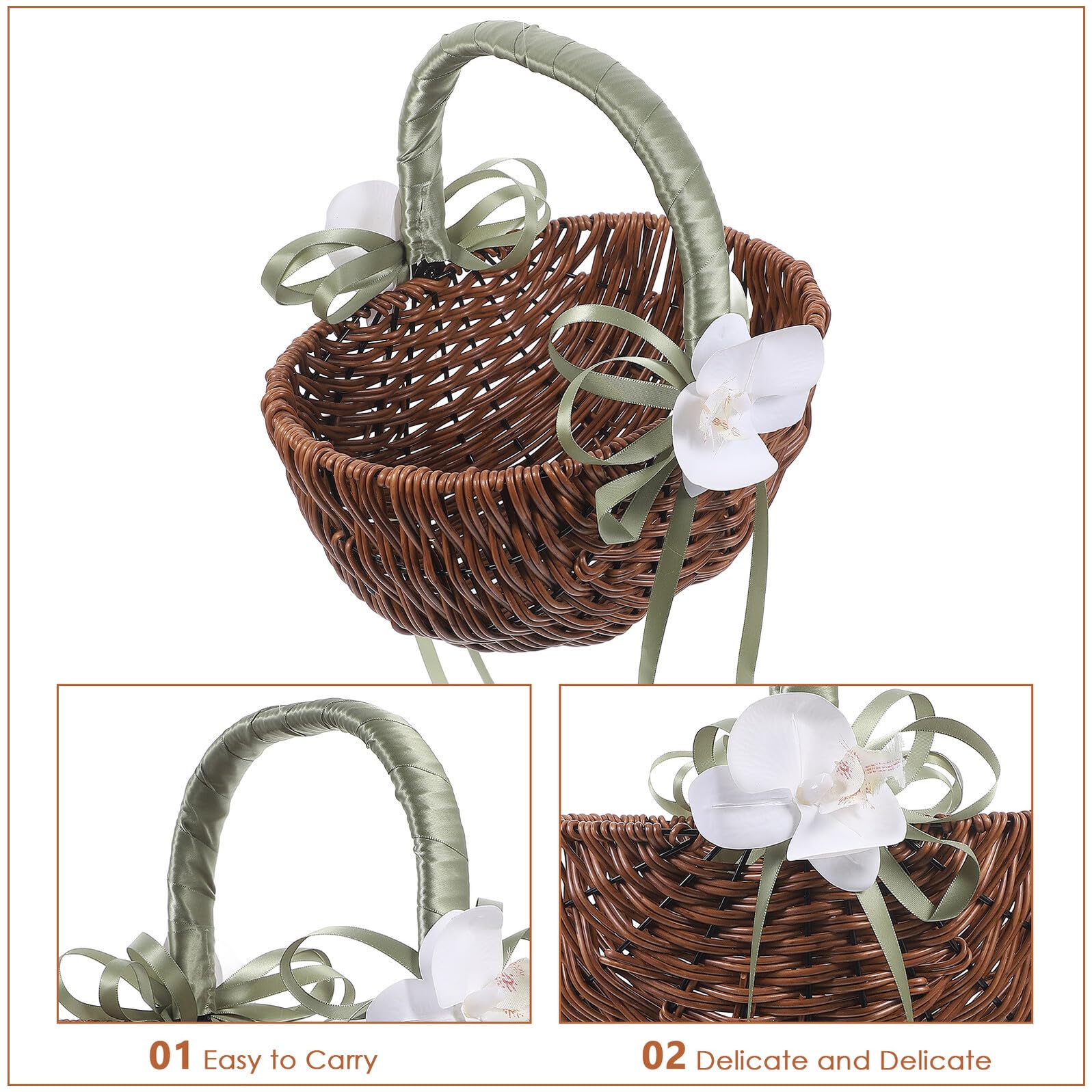 ERINGOGO Geflochtener Blumenmädchenkorb aus Rattan und Kunststoff Leichter Hochzeitskorb mit Verschleißfestem Material für Romantische Strandhochzeiten