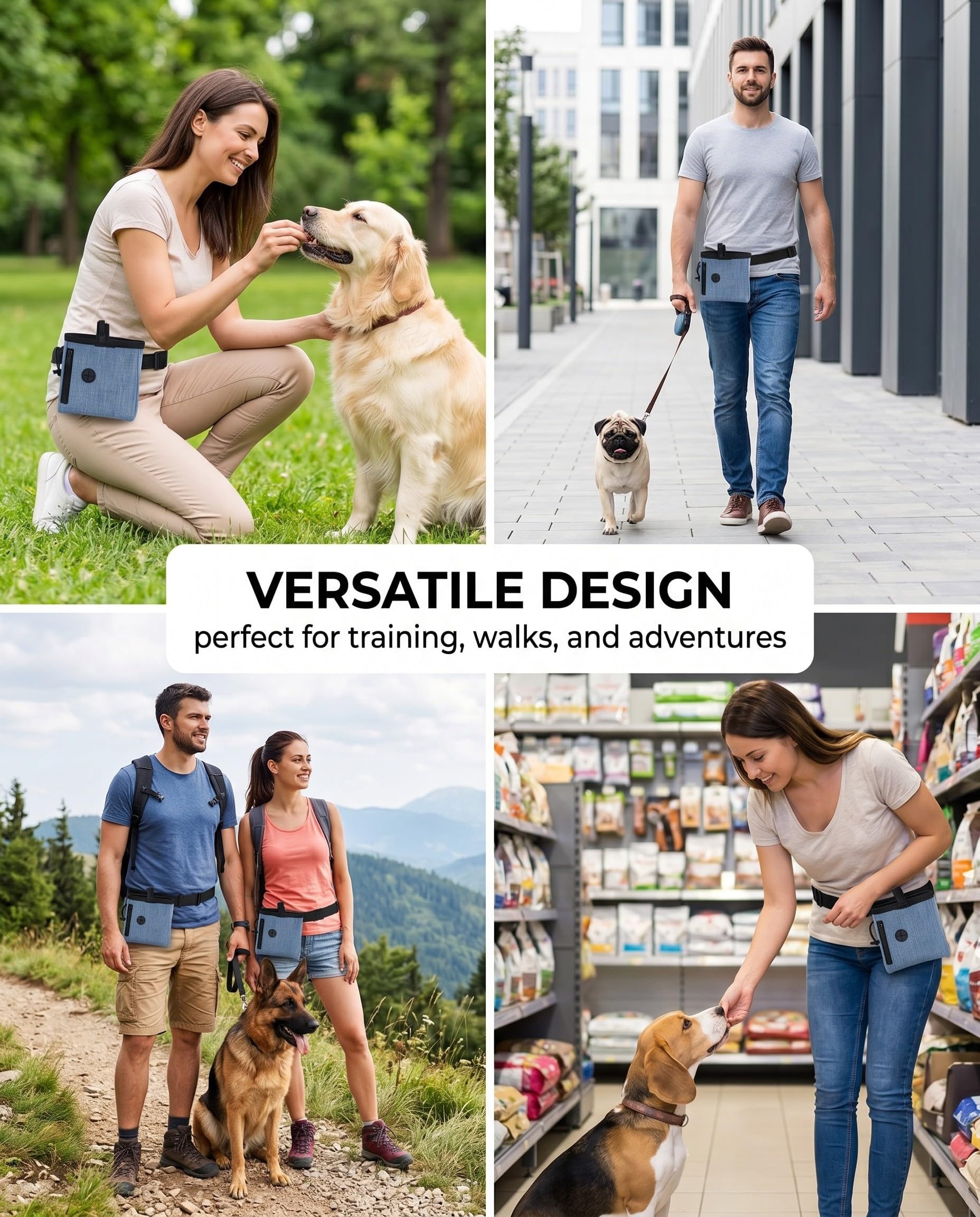 Sacca Porta Snack Cani Blu, Multifunzionale con Dispenser Sacchetti e Cintura Regolabile. Essenziale per Addestramento e Passeggiate a Mani Libere.