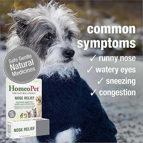 Miniatura 3 de HomeoPet Alivio de la nariz, suplemento sinusal seguro y natural para gatos, perros y otros animales pequeños, 0.5 fl oz