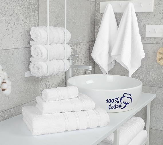 American Soft Linen Luxury 6 Piece Towel Set, 2 Bath Towels 2 Hand Towel 2 Washcloths, 600 GSM 100% Cotton Turkish Towels for Bathroom, White Towel Sets