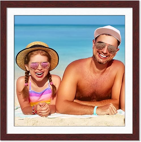 Miniatura 5 de Marco de 11 x 11 pulgadas con paspartú, marco marrón de 14 x 14 pulgadas, hecho para exhibir impresión o póster de 11 x 11 pulgadas con paspartú