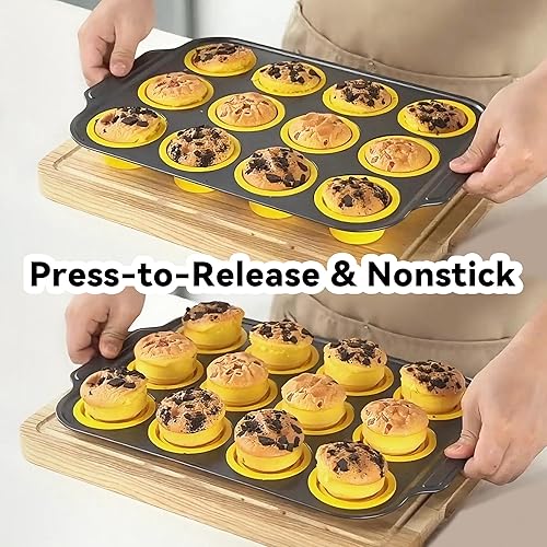 Miniatura 2 de Molde de silicona para magdalenas, molde de silicona para hornear, moldes para magdalenas de 12 tazas para horno con marco de metal, tazas para