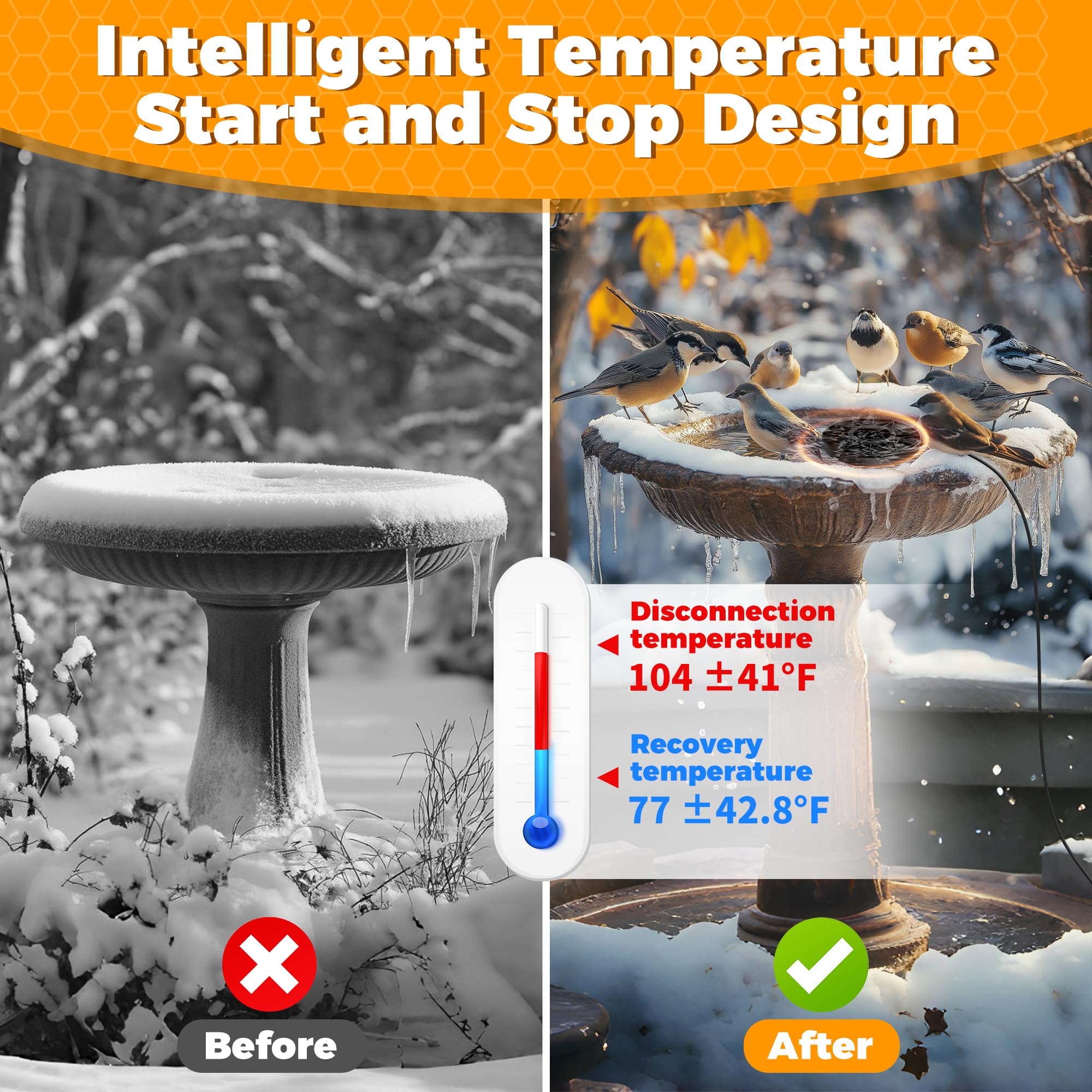 Loyala Vogeltränken-Heizung, 70 W, tauchfähiger Teichenteiser Vogeltränke Enteiser Vogeltränke Warmwasserbereiter Thermostatische Steuerung, energiesparend für draußen im Winter (einzelner