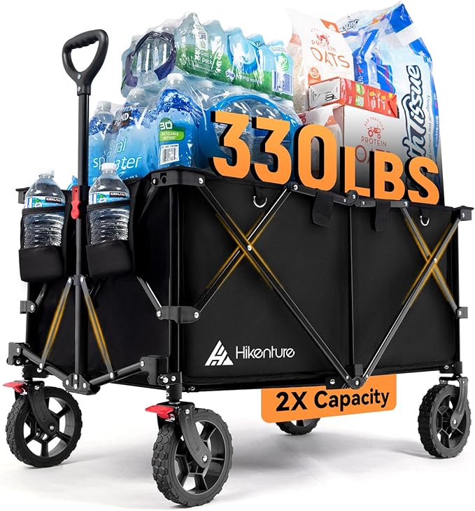 Hikenture Collapsible Wagon 330LBS Capacity, 200L Extra Large Wagons Carts Foldable, Heavy Duty Folding Wagon with All-Terrain Wheels, Utility Beach Wagon for Outdoor Garden