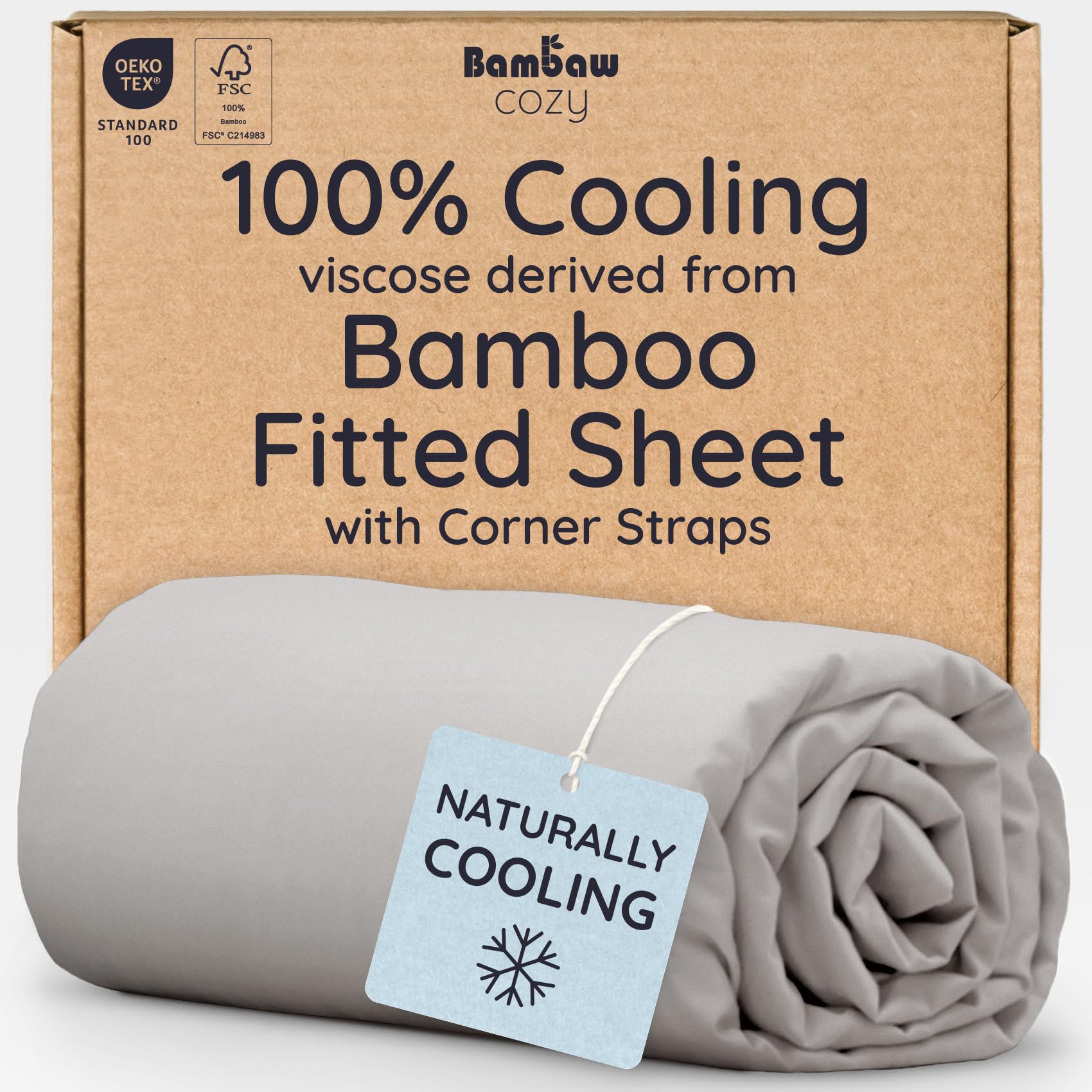 Photo 1 of Bambaw 100% Viscose Derived from Bamboo Fitted Sheet King Size, Cooling Fitted Sheets King Size, Gray Fitted Sheet Only, 16’’ Pocket Fitted King Sheet Only, Cooling Mattress Sheets (Moonlight Gray)