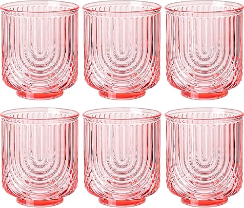 Miniatura 11 de Juego de vasos de bebida verdes vintage, vasos de cóctel transparentes estilo arco de 6 unidades, vasos de vidrio acanalados de 15 onzas, hechos a