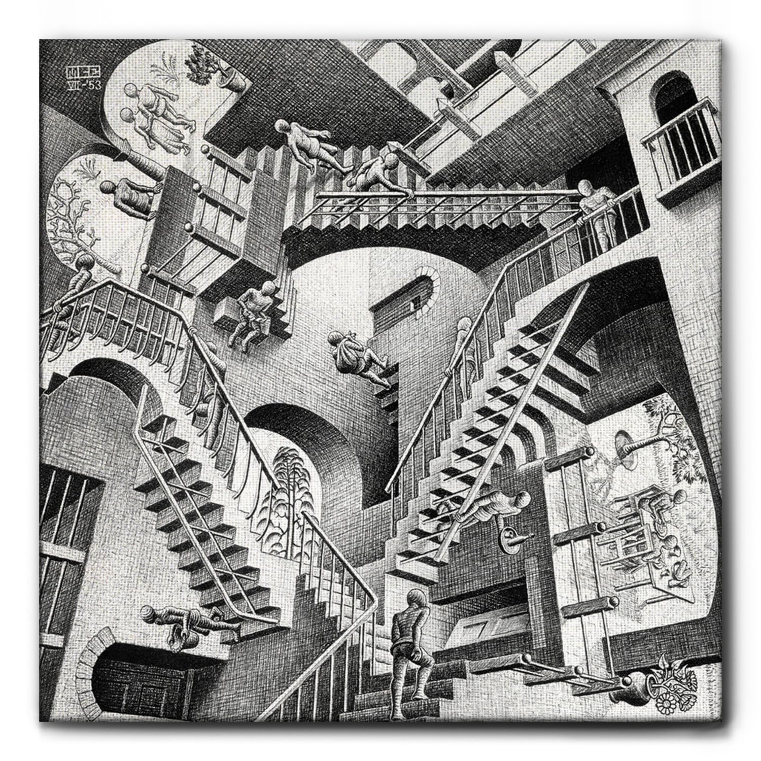 Giallobus - Quadro - Maurits Cornelis Escher - Relativity - Tela Canvas Telaio Standard - 100L x 100l cm - Pronto da appendere - Quadri moderni per la casa