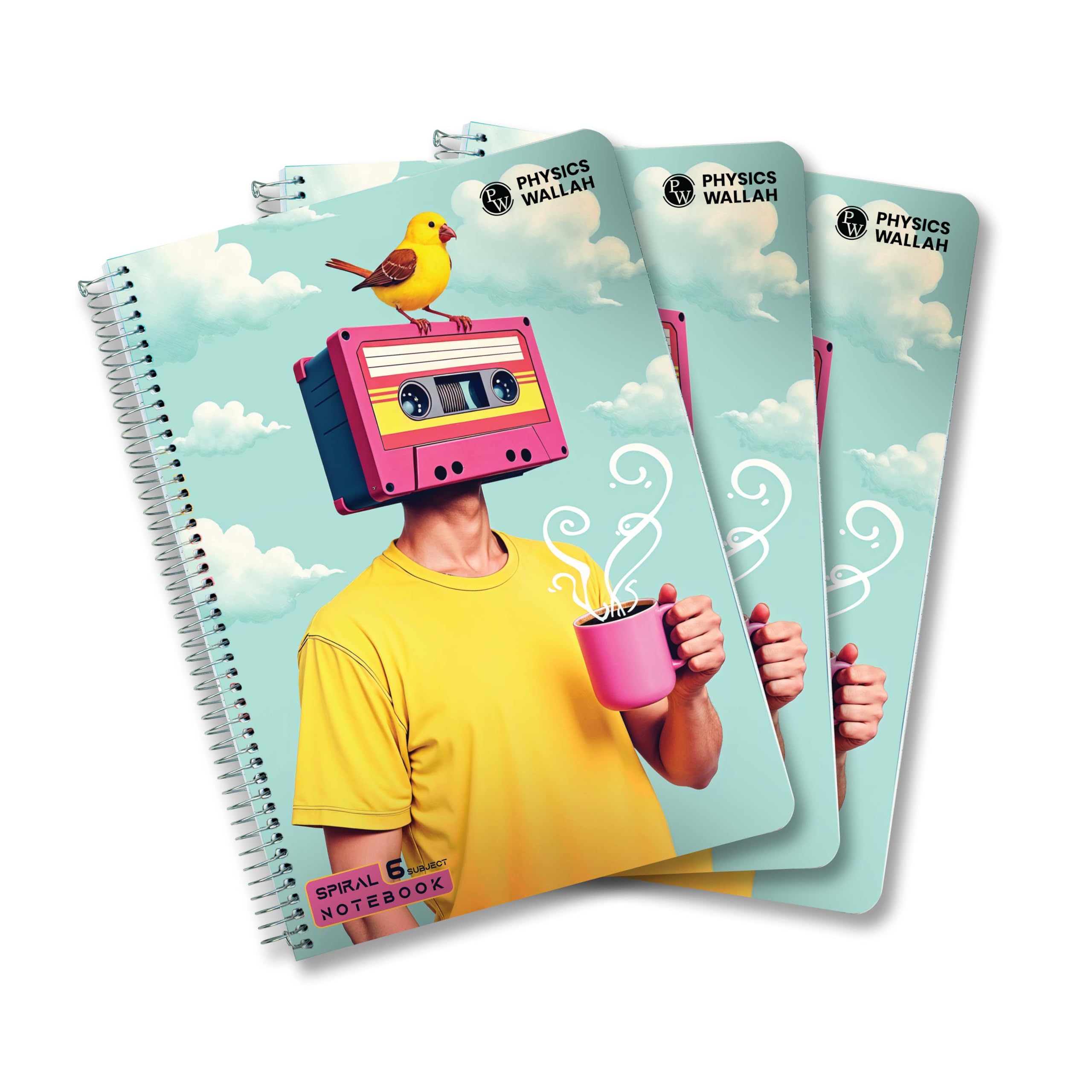 Physics Wallah - Set di 3 quaderni a spirale formato A4, 300 pagine, 6 soggetti, a righe, per studenti e ufficio, copertina in plastica, per scrivere e prendere appunti