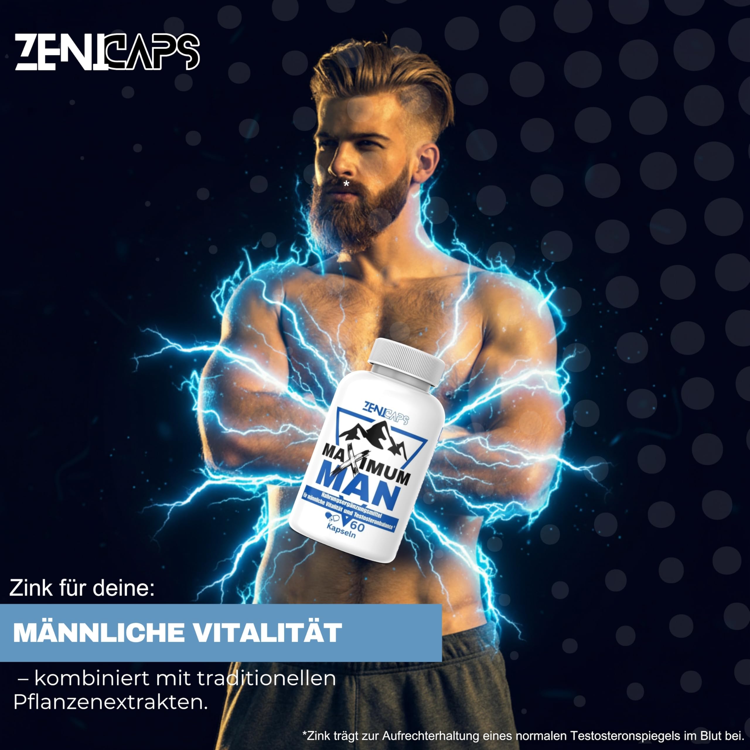 MAXIMUM MAN Original | Für aktive Männer – mit Zink für den Testosteronspiegel* | Einfache Anwendung | mit L-Arginin, Tribulus Terrestris, Maca, Ashwaganda