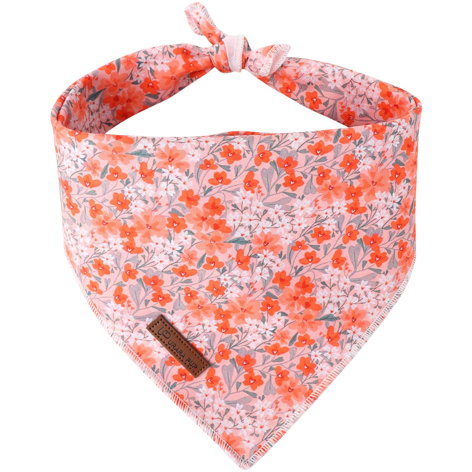 Summer Dog Bandana, UP URARA PUP Orange Bandana for Small Large Dogs, Cotton Handkerchief Cute Flower Puppy Triangle Bid Scarf for Boy Girl Dogs