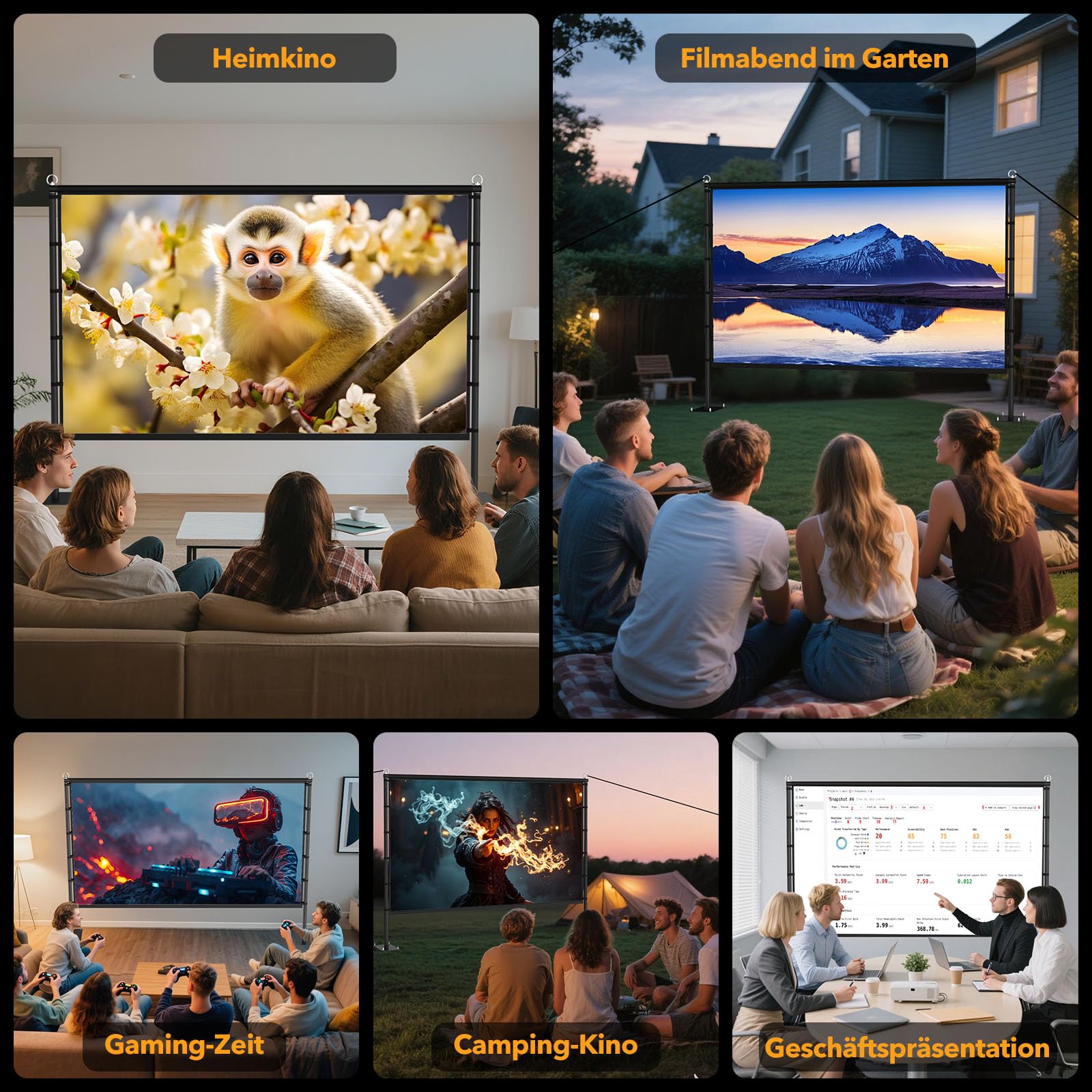 Beamer Leinwand Outdoor mit Ständer: LEORFI 120 Zoll Projektionswand Ständer Portable faltbar Front/Rückprojektion Bodenleinwand mit Tragetasche - Upgraded Sturdy Base für Heimkino, Filme Nächte
