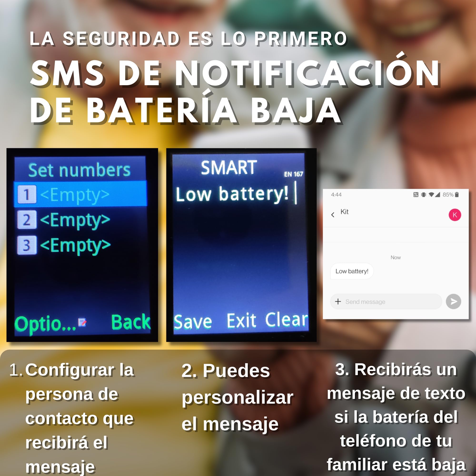 VOCA V543 Teléfono móvil de Tapa para Mayores, Botones y Teclas Grandes, Pantalla dual, 4G LTE, Volumen alto, Botón SOS | Compatibilidad con audífonos | Base de carga | Texto predictivo (Negro)